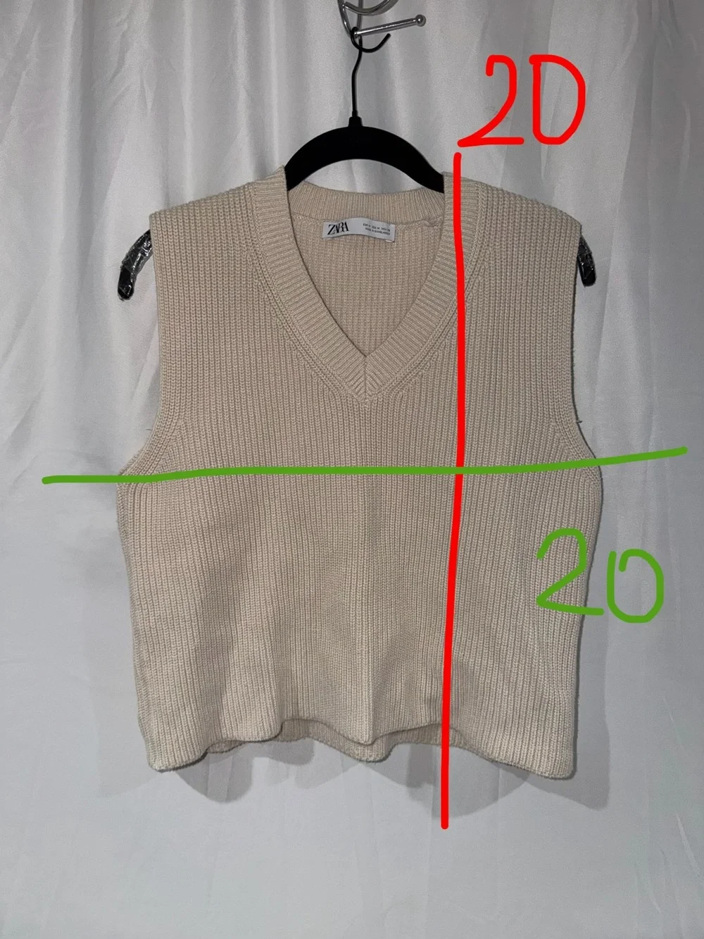 Zara Vest Cream Knit V-Neck Sweater Ribbed Sleeveless Pullover Top M